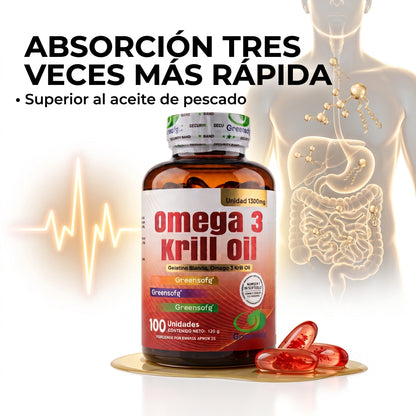 Omega 3 Krill Oil 1300mg · 100 Cápsulas · Astaxantina + Fosfolípidos